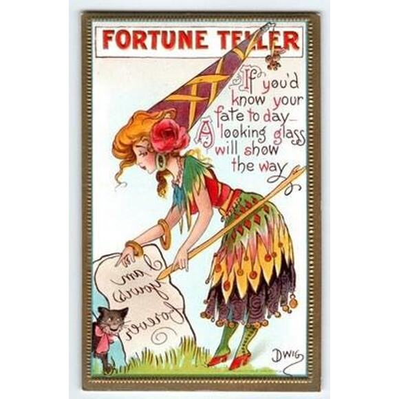 Vintage 1910s Fortune Teller Postcard by Clare Victor Dwiggins Dwig - Picture 1 of 2